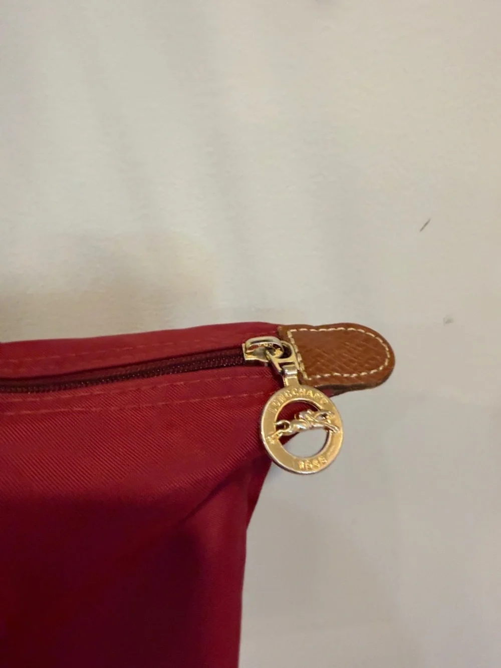 Longchamp Red Nylon Tote with Brown Leather Trim - Picture 5 of 14